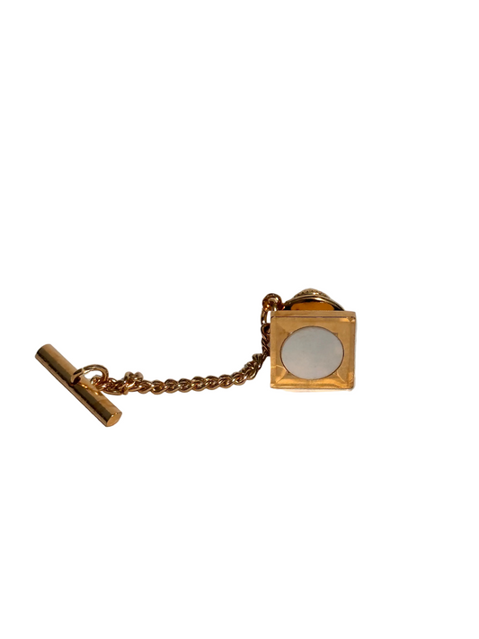 c.1960s True Vintage Gold Tone Mother of Pearl Collar Stud Chain Accessory
