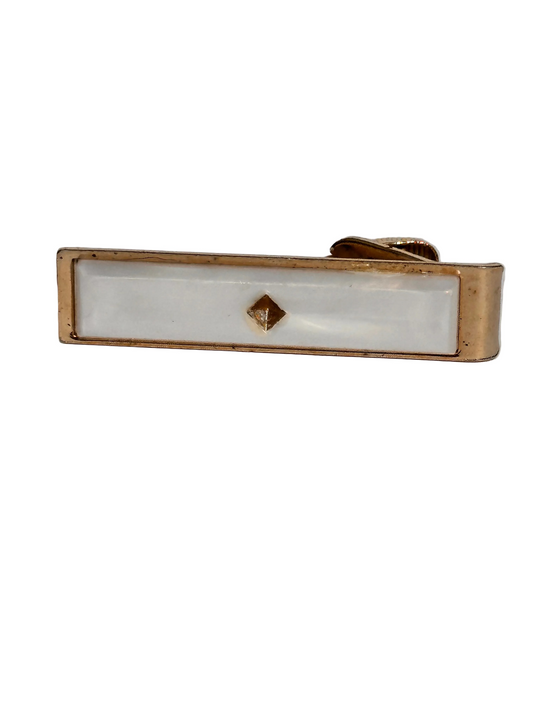 c.1960s True Vintage Gold Tone Mother of Pearl Tie Clip
