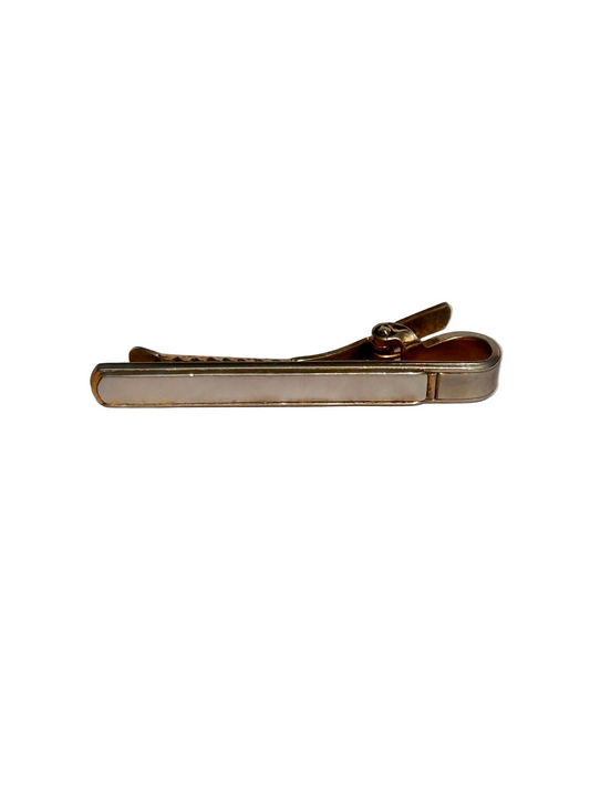 c.1950s Vintage Gold Tone Mother of Pearl Tie Clip