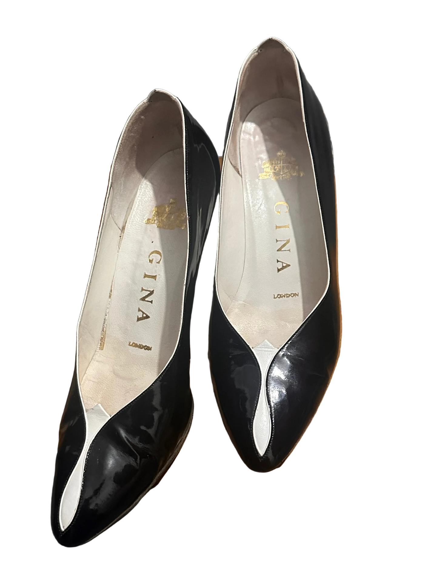 Late 1980s Gina London Black Patent Leather Court Shoes UK 5/6