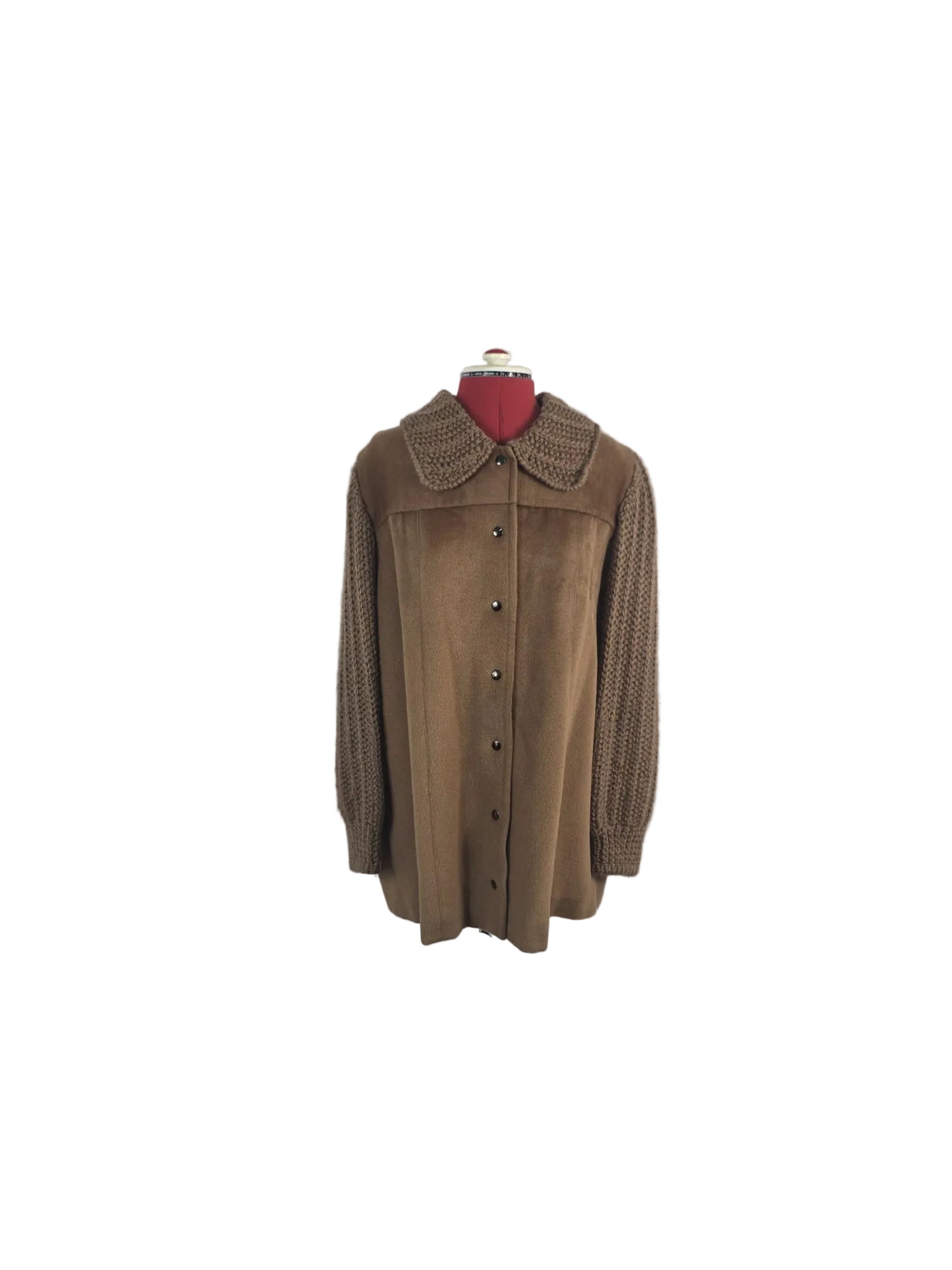 1970s Vintage Camel Knit Sleeve Coat Poppers