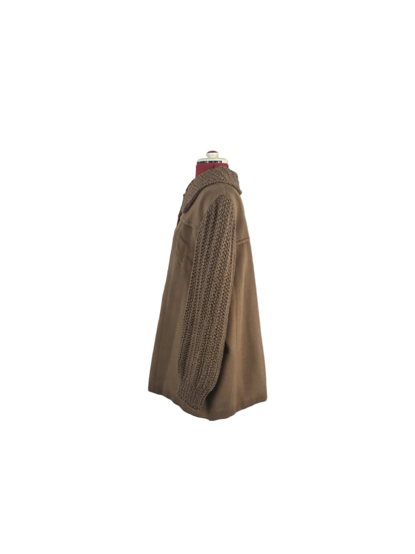 1970s Vintage Camel Knit Sleeve Coat Poppers