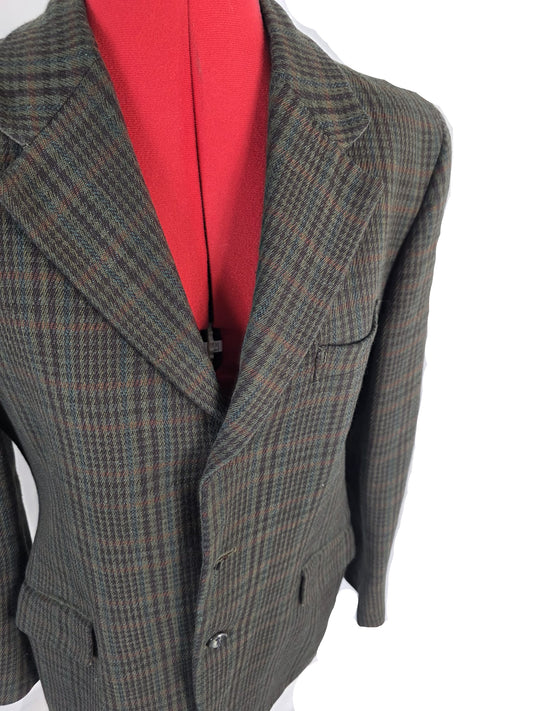 Vintage 1970s John Collier Tweed Blazer Classic Glen Check, British Heritage Style