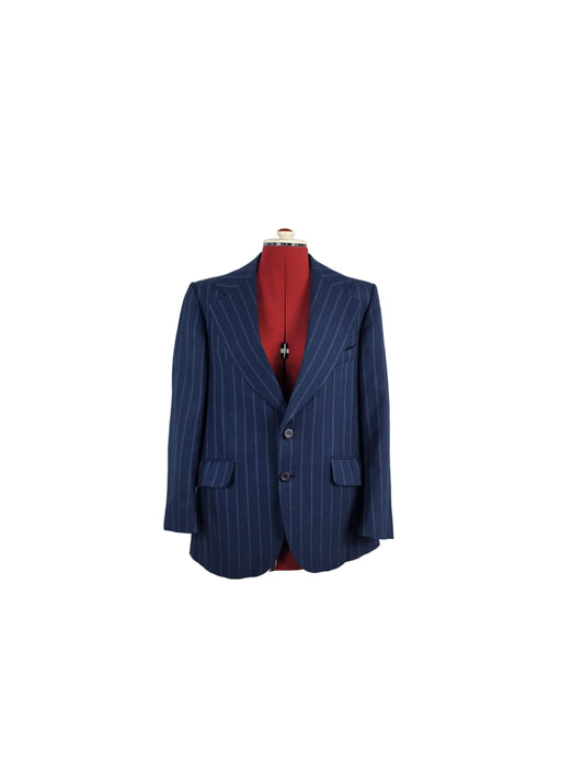 Vintage 1970s John Collier Pinstripe Blazer – Milium Insulated Lining – Navy Blue Tailored Suit Jacket