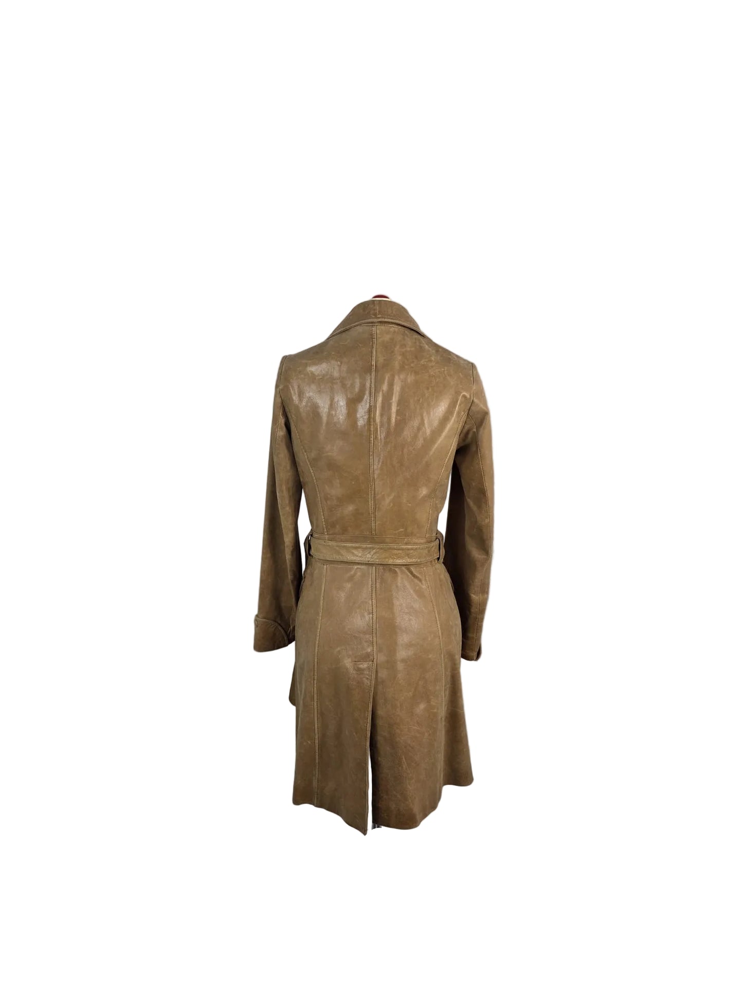 1970s Genuine Vintage Brown Leather Coat Belted Mid-Length Jacket