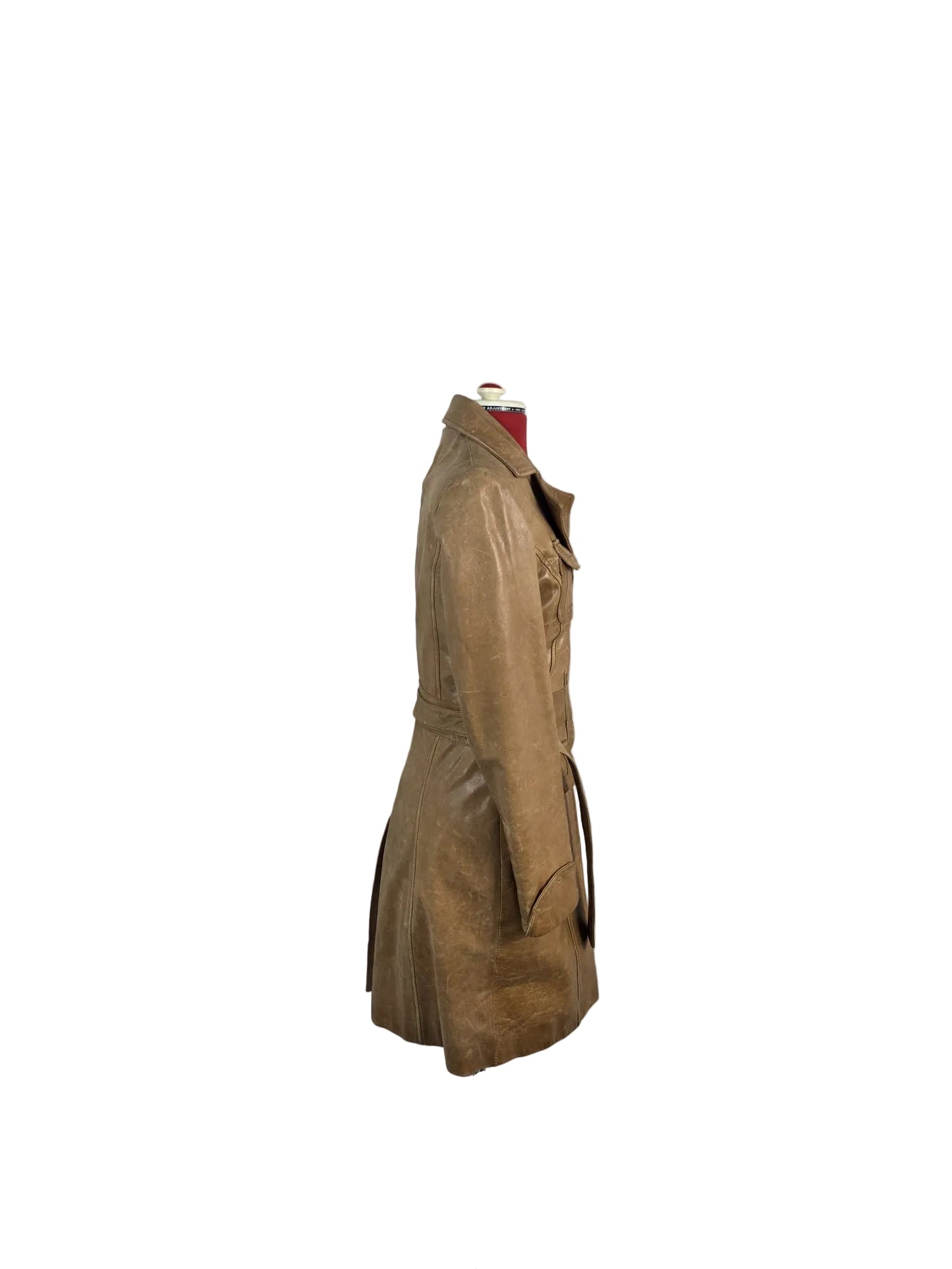 1970s Genuine Vintage Brown Leather Coat Belted Mid-Length Jacket
