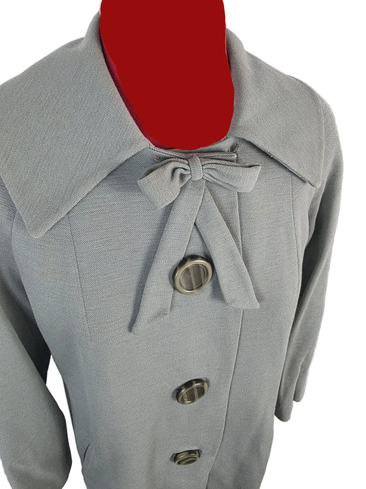 1960s Genuine Vintage All Wool Coat Little Women Style Grey Bow Detail