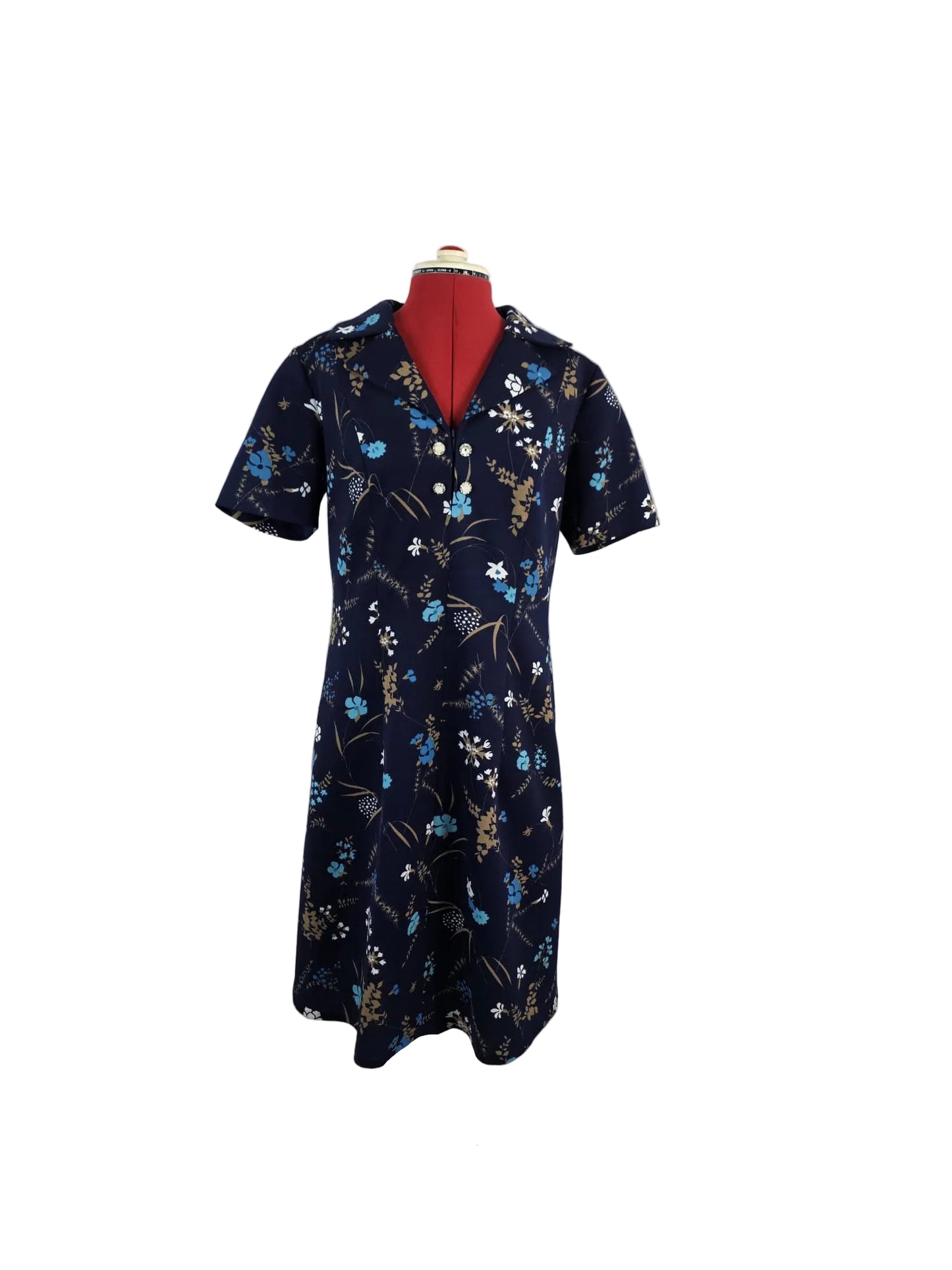 1970s Shirt Dress  Navy Floral Everyday Essential
