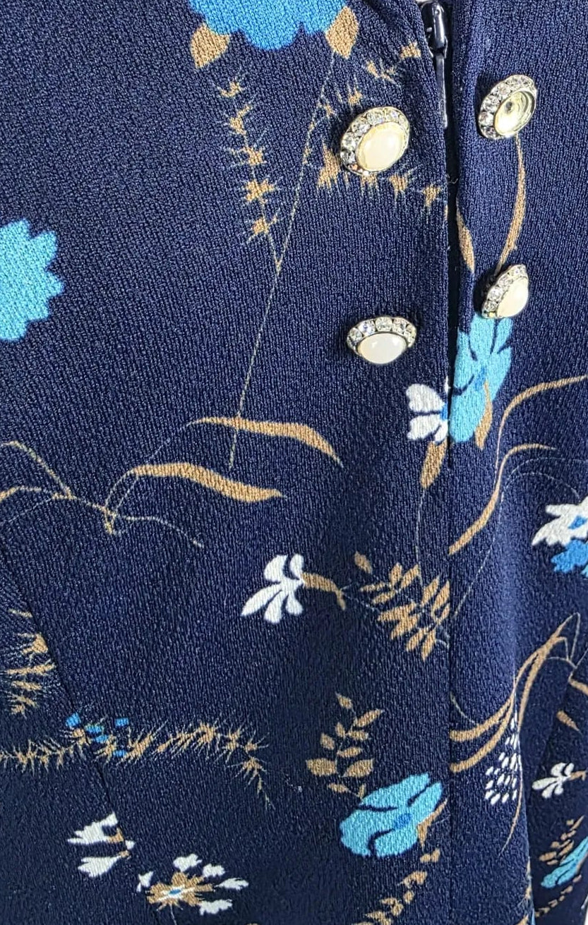 1970s Shirt Dress  Navy Floral Everyday Essential