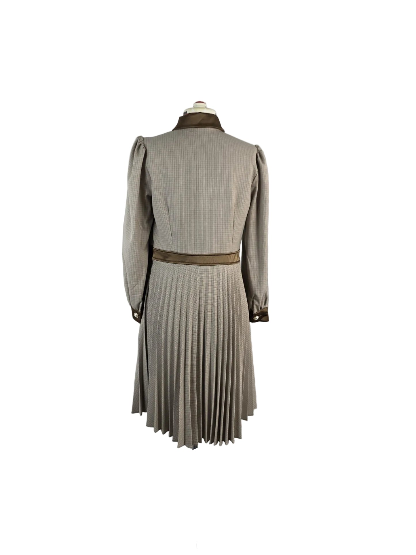 1970s Pleated Midi Dress, Elegant Satin Detail