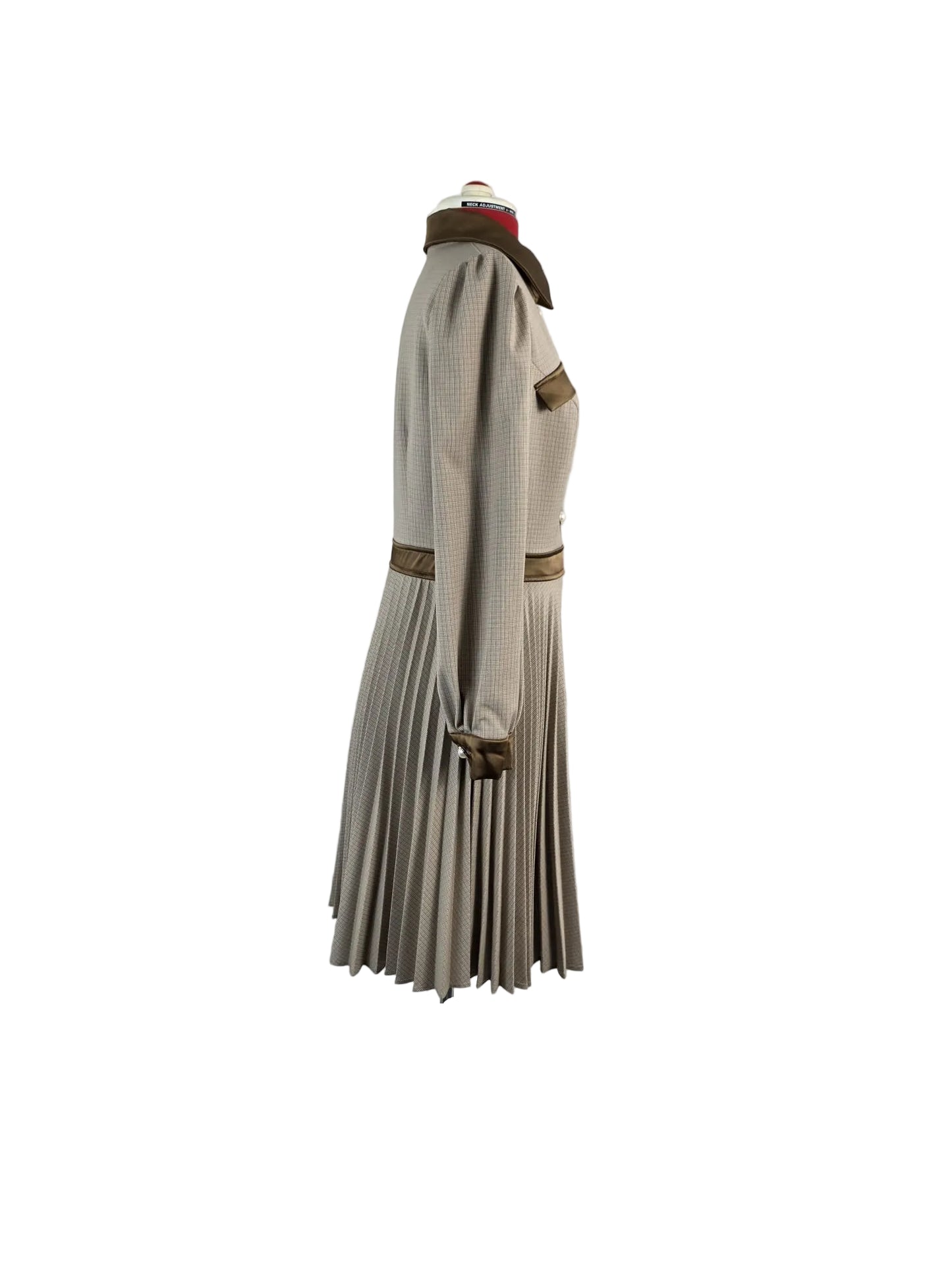 1970s Pleated Midi Dress, Elegant Satin Detail