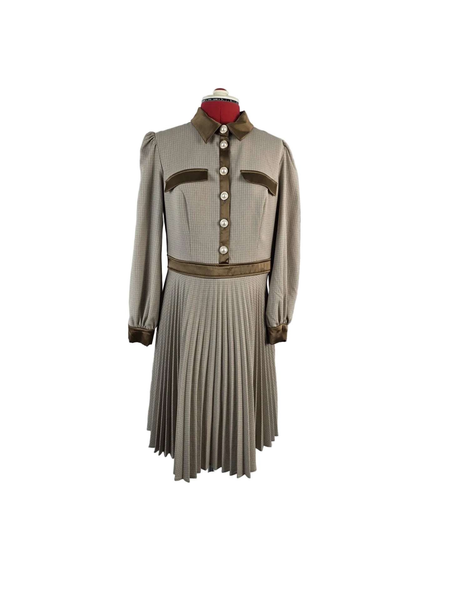 1970s Pleated Midi Dress, Elegant Satin Detail