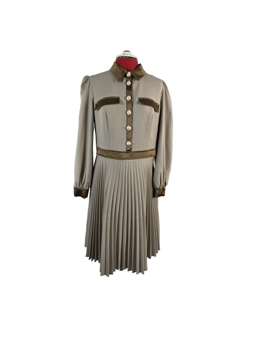1970s Pleated Midi Dress, Elegant Satin Detail