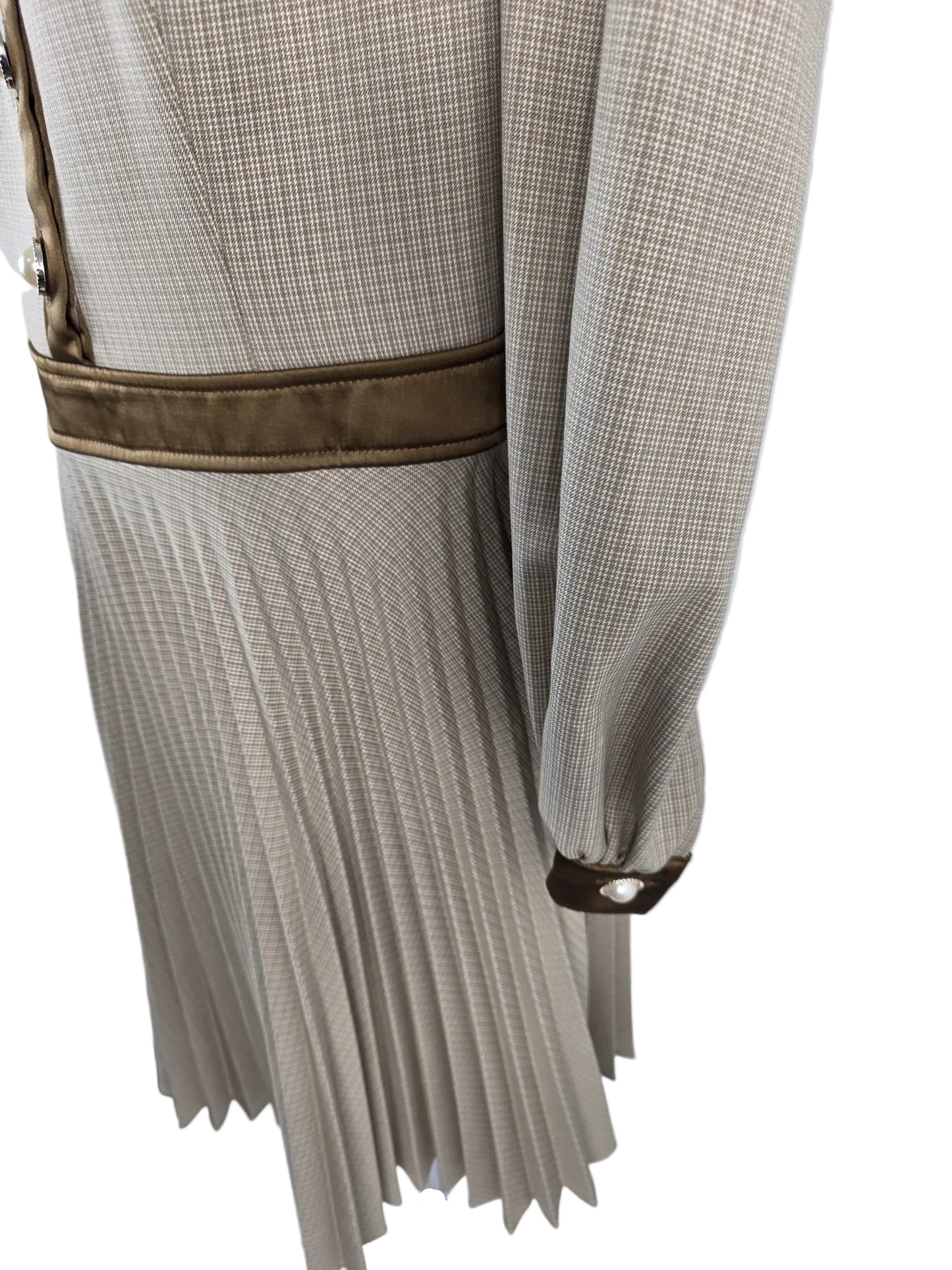 1970s Pleated Midi Dress, Elegant Satin Detail