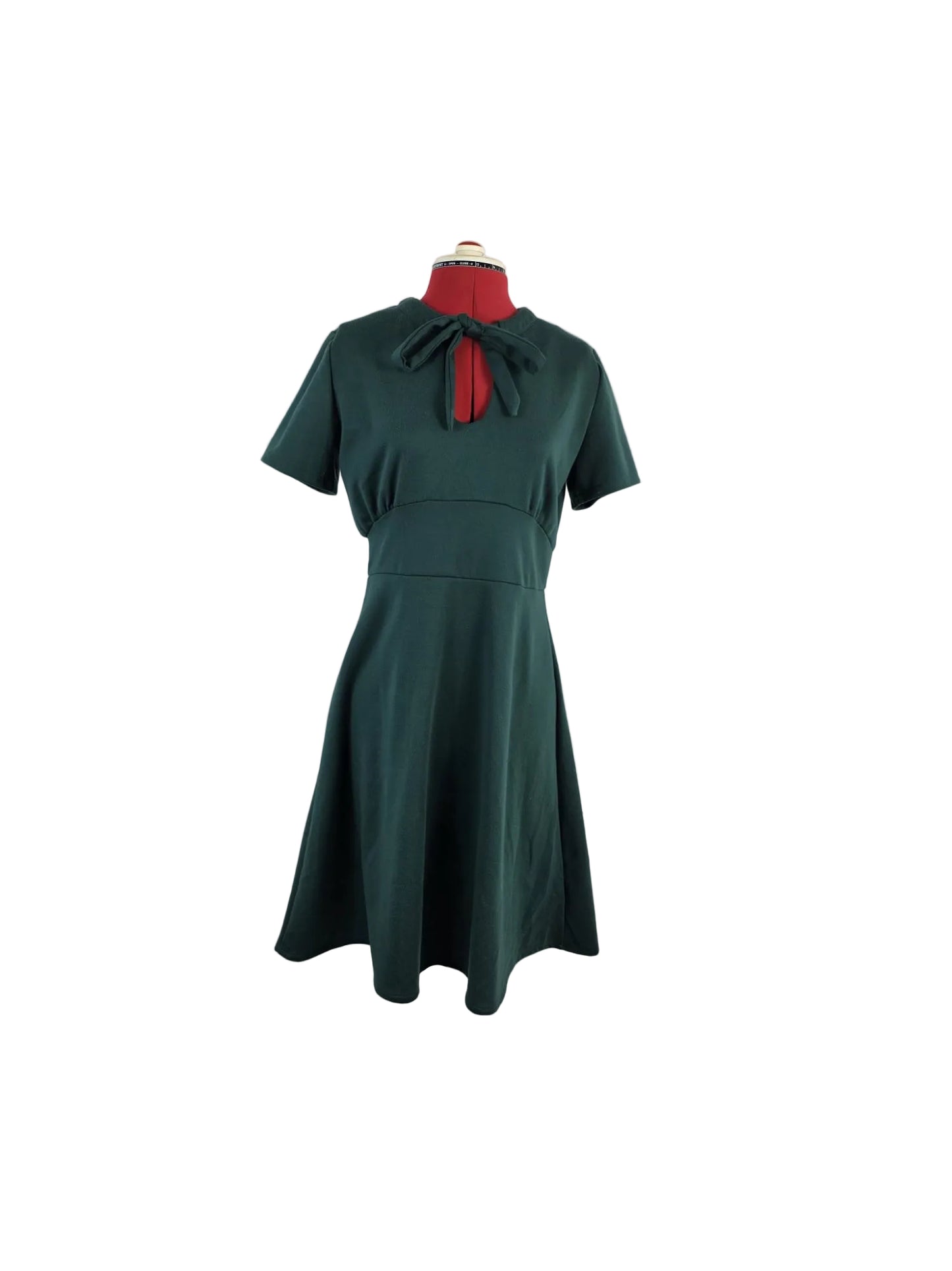 1970s Dress in 1940s Style,  Green Jersey Bow Neck