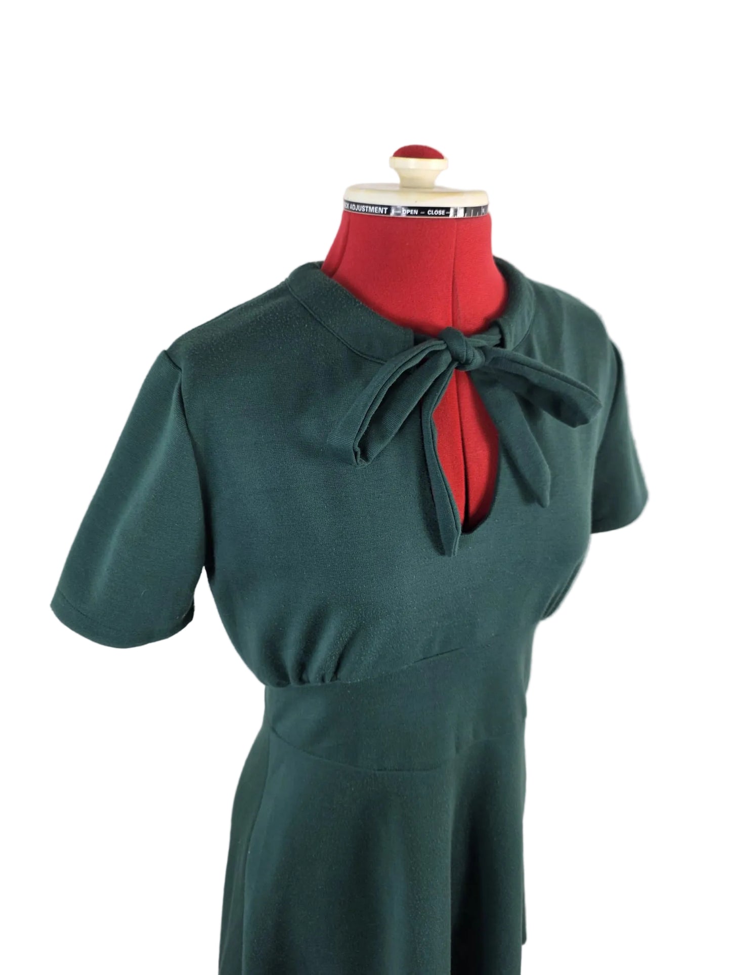 1970s Dress in 1940s Style,  Green Jersey Bow Neck