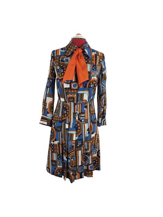 1960s/70s Genuine Vintage Mary Lane Geometric Mod Dress with Bow A-line