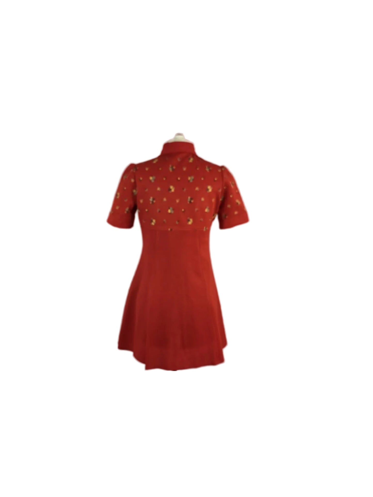 1960s Mod Mini Dress,  Red Crimplene Floral Detail