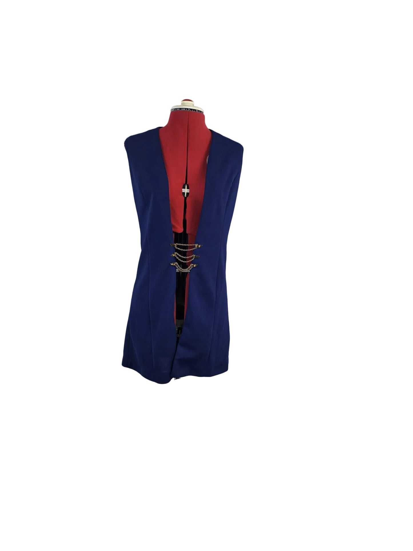 1960s Mod Tunic Blue Crimplene Gold Chain Detail