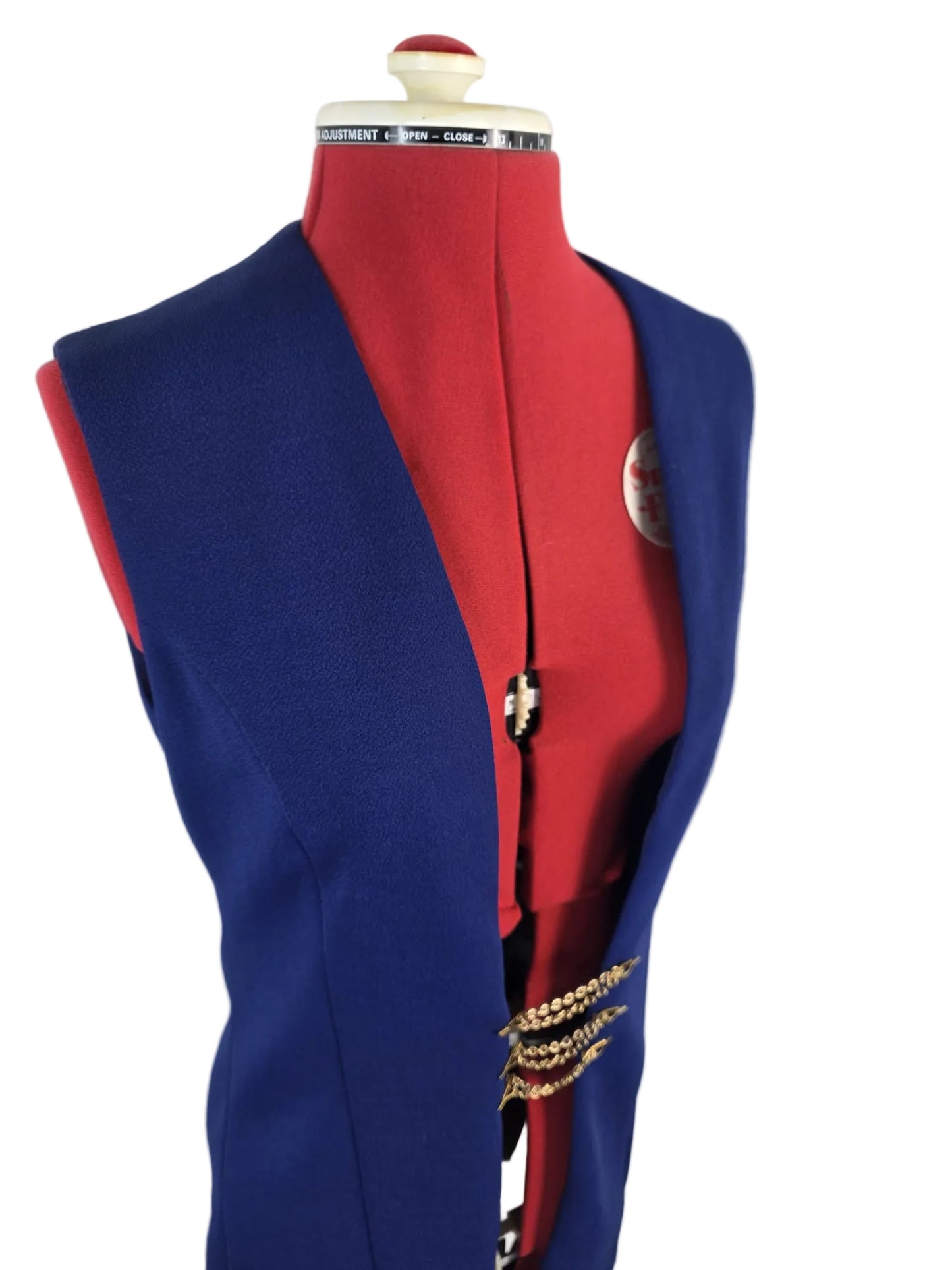 1960s Mod Tunic Blue Crimplene Gold Chain Detail