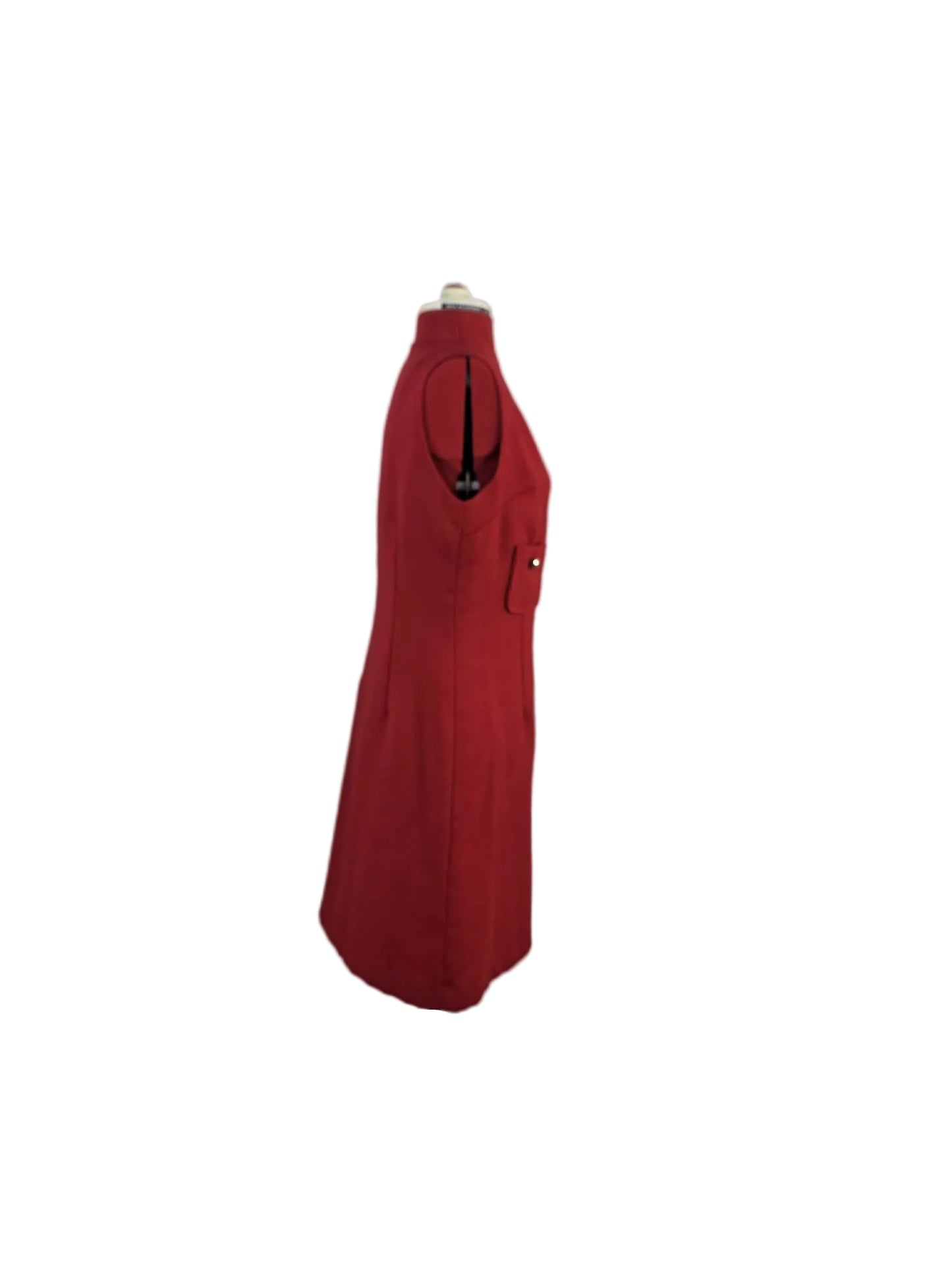 1980s,  Red Wool Dress with Gold Buttons