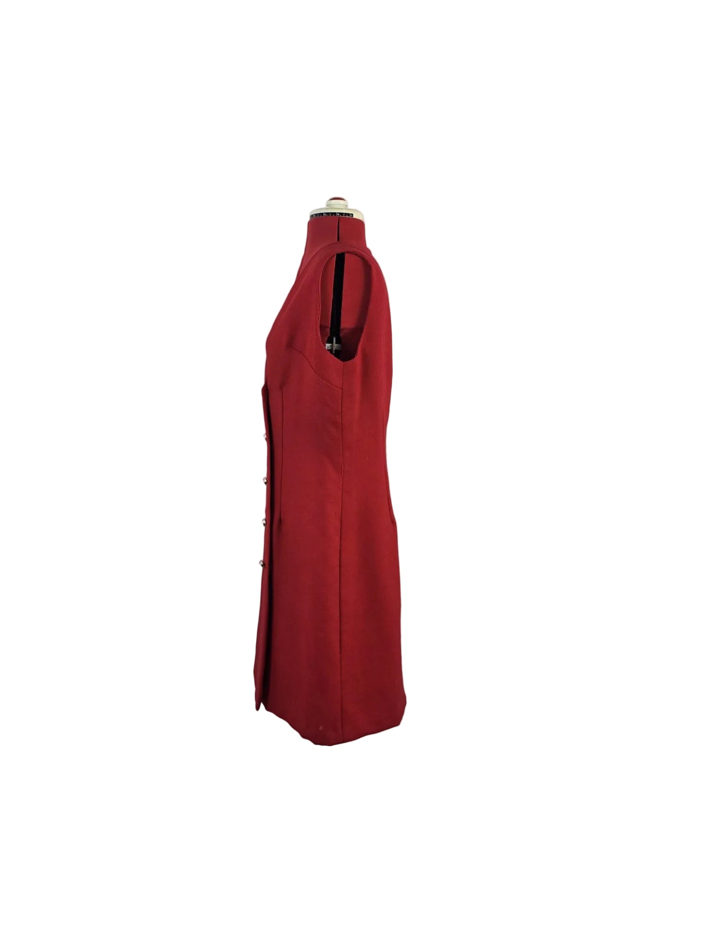 1980s,  Red Wool Dress with Gold Buttons