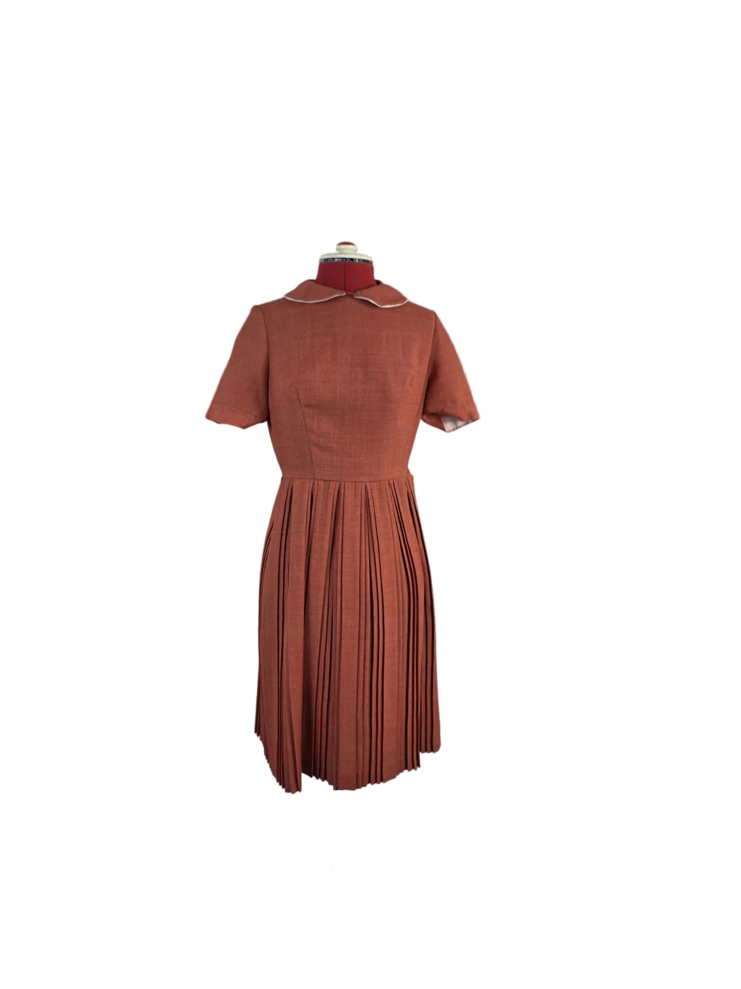 Late 1950s Rust Pleated Dress with Detachable Collar, Schadi Kleidung