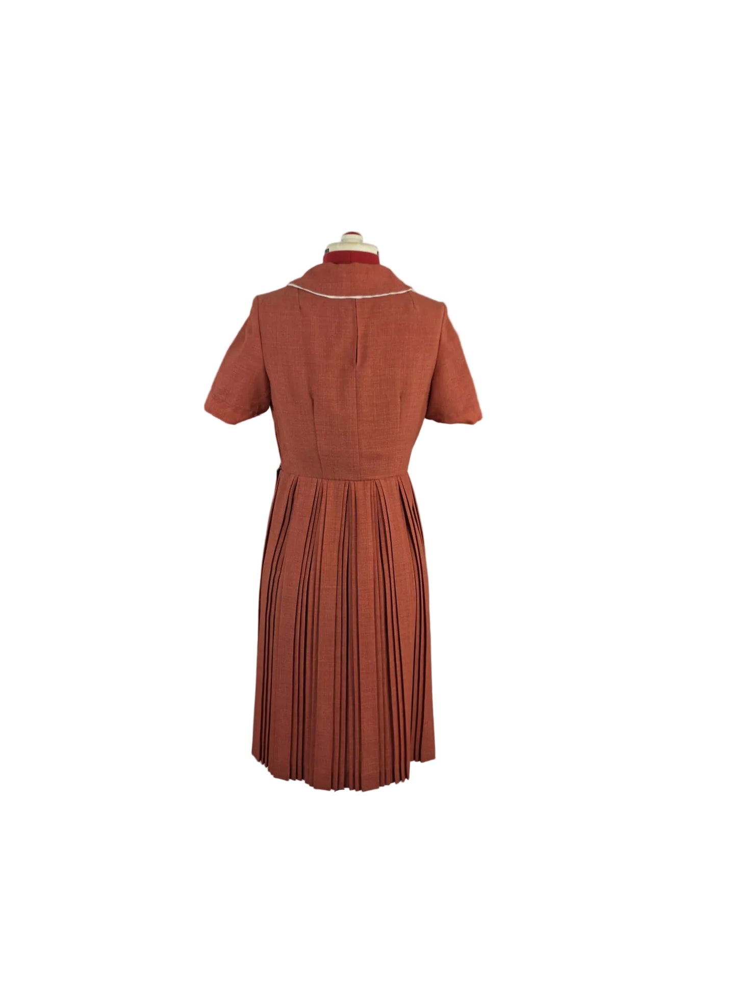 Late 1950s Rust Pleated Dress with Detachable Collar, Schadi Kleidung