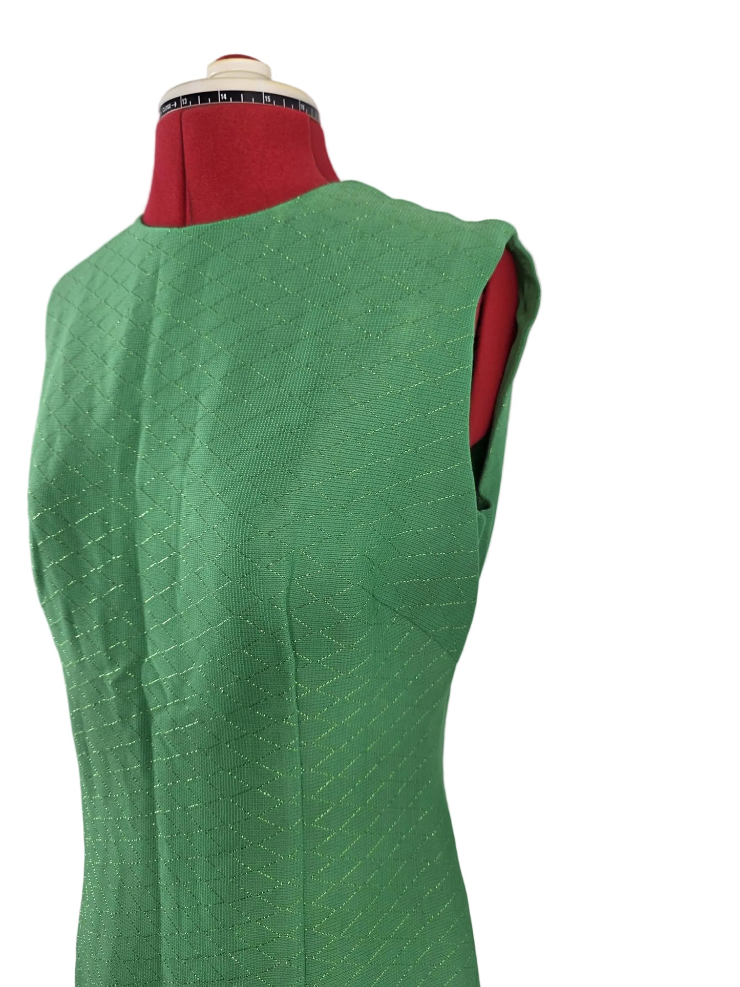 1960s Metallic Green Shift Dress, Vintage Minimalism