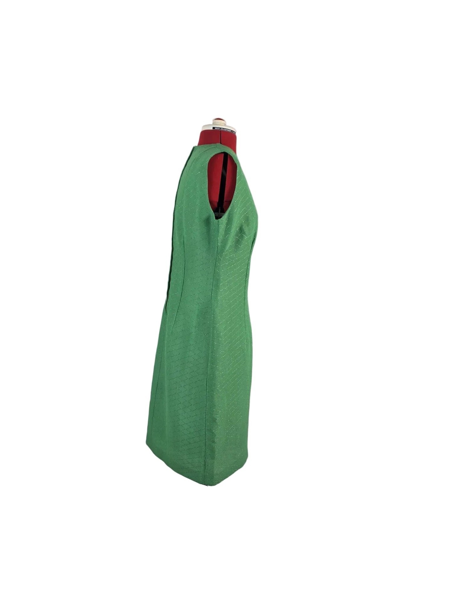 1960s Metallic Green Shift Dress, Vintage Minimalism