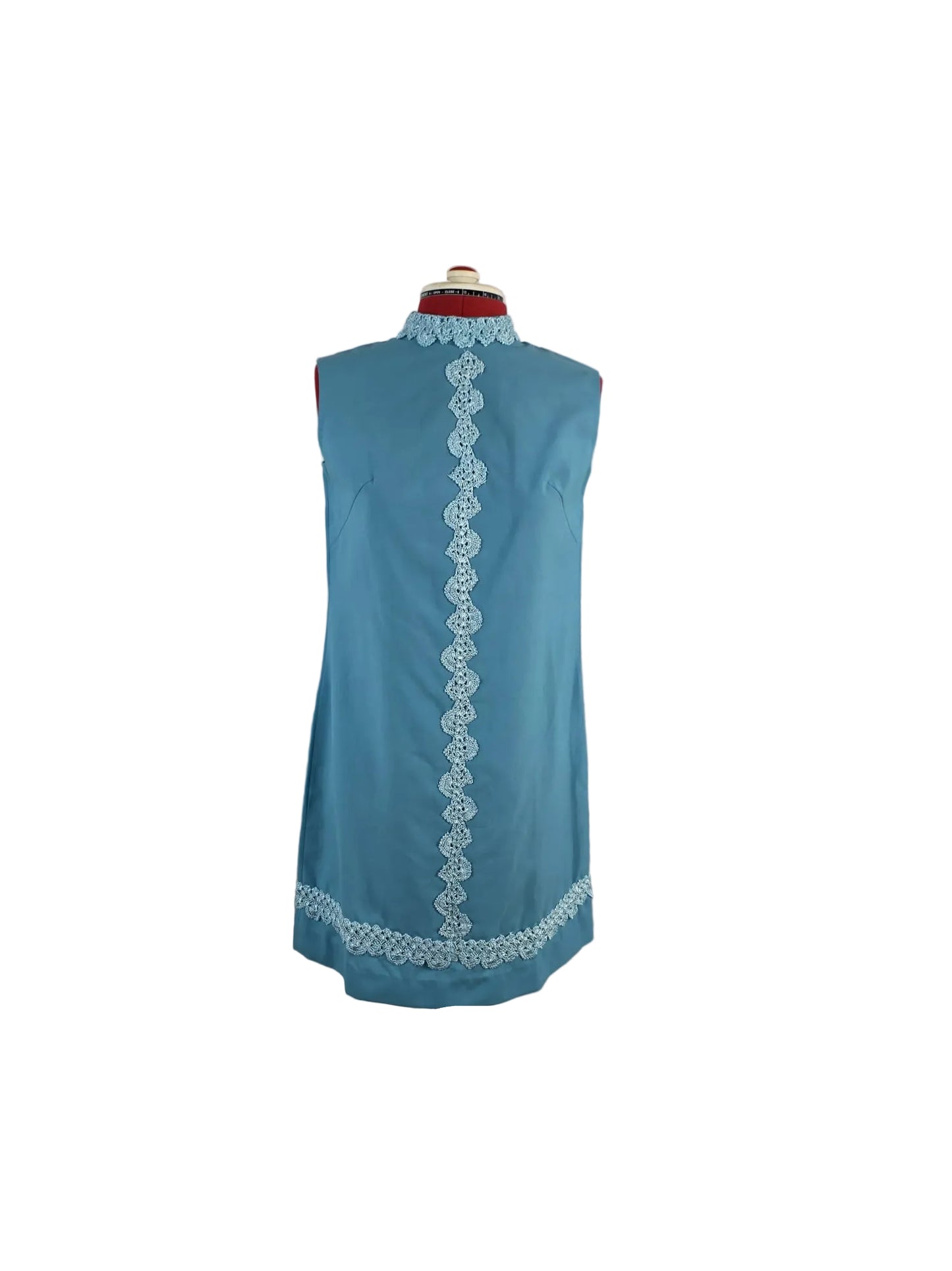 1960s Genuine Vintage Blue Lace Trim Mod Mini Dress Sleeveless Shift