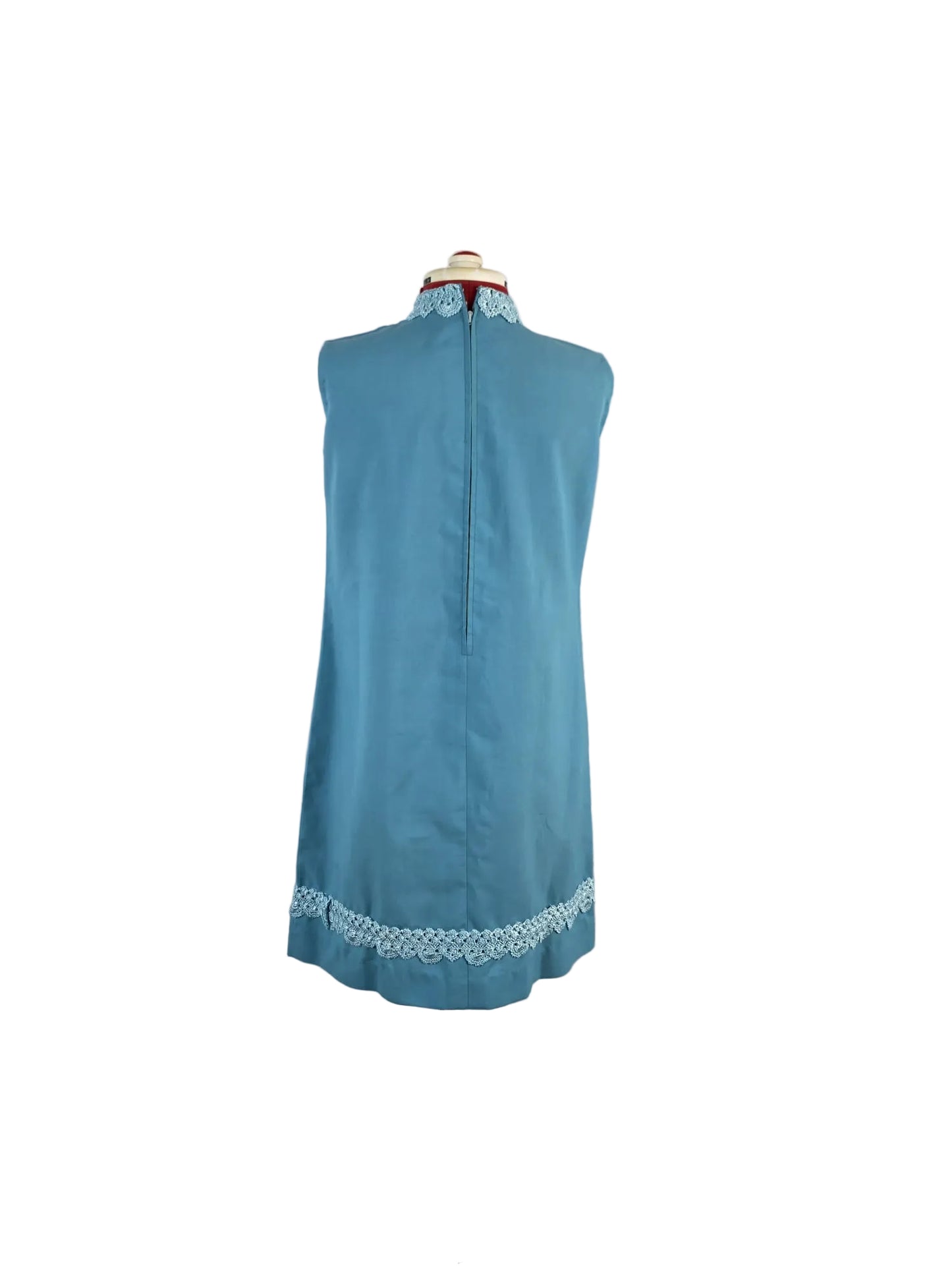1960s Genuine Vintage Blue Lace Trim Mod Mini Dress Sleeveless Shift