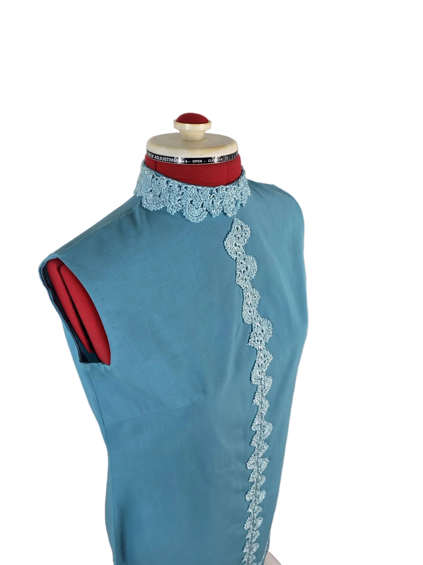 1960s Genuine Vintage Blue Lace Trim Mod Mini Dress Sleeveless Shift
