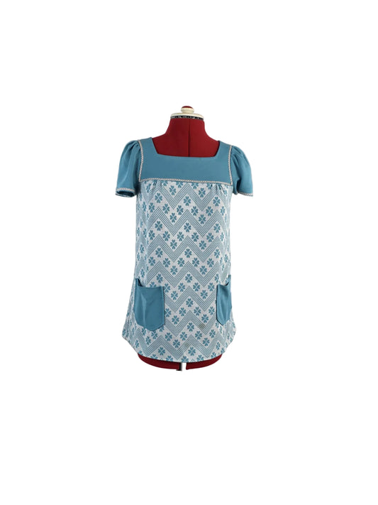 1960s Genuine Vintage Bjorn'p Mod Tunic Mini Dress Blue Patterned