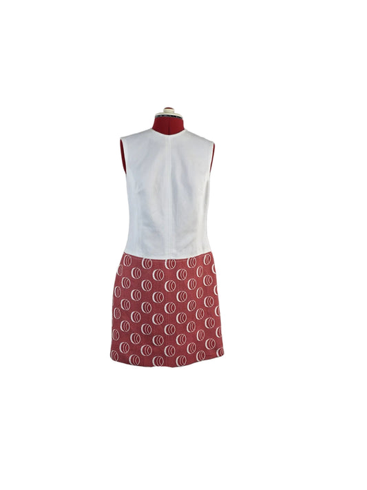 1960s Genuine Vintage Mod Mini Dress White Pink Geometric Shift