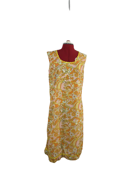 1960s Genuine Vintage Handmade Psychedelic Mini Dress Orange Floral