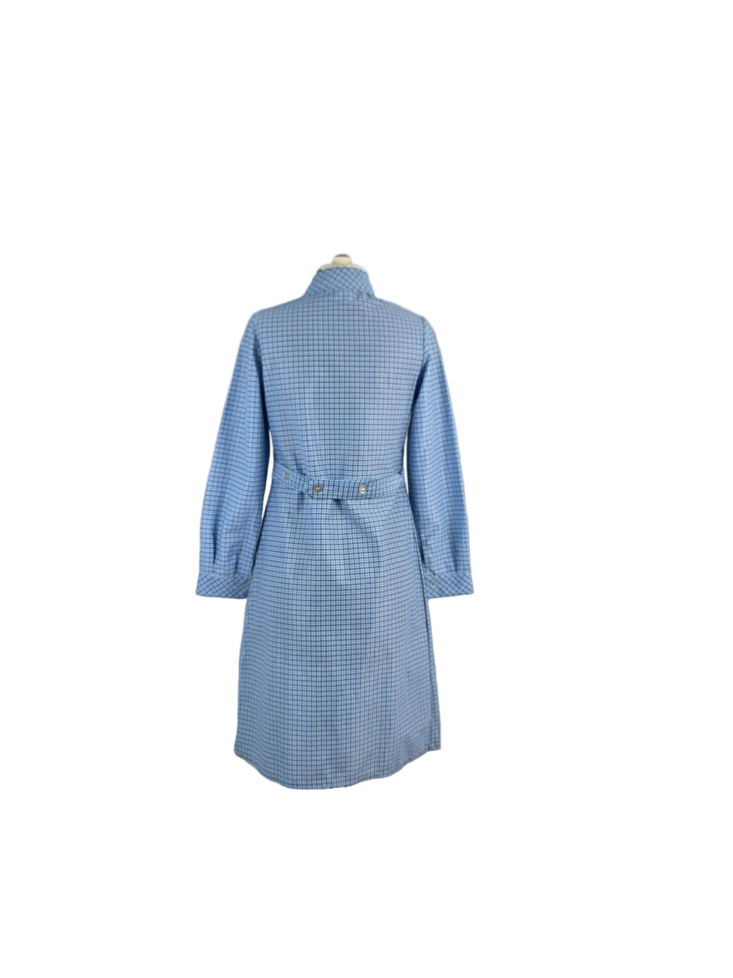 1970s Genuine Vintage Terylene Housecoat Blue Check Button Front Dress
