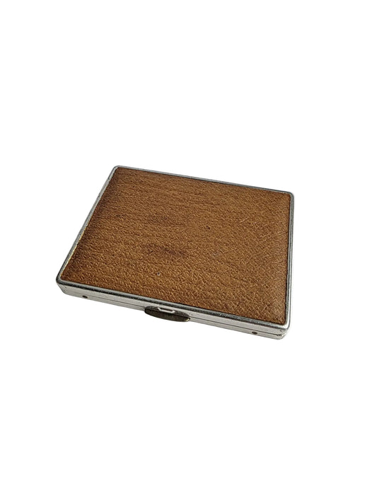 Vintage Leather Cigarette Case Metal Frame Brown Mid Century Case