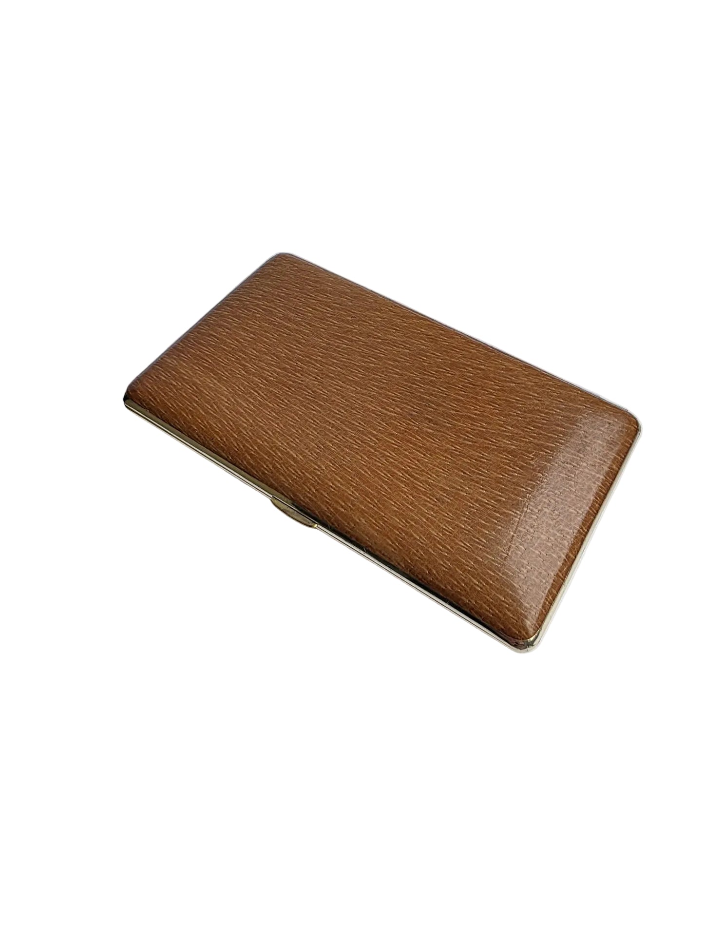 Vintage Leather Cigarette Case Brown Slim Gold Tone Mid Century