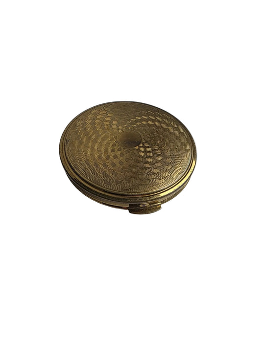 Vintage Powder Compact Mirror Gold Tone With Original Powder Retro Vanity Case