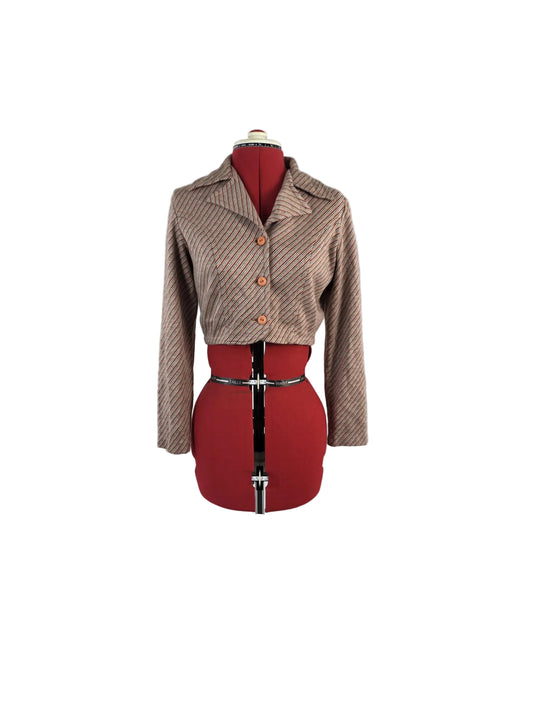 1970s Vintage Cropped Jacket in Textured Stripe Wool Blend