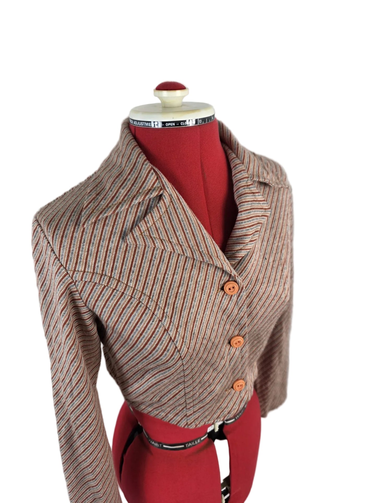 1970s Vintage Cropped Jacket in Textured Stripe Wool Blend