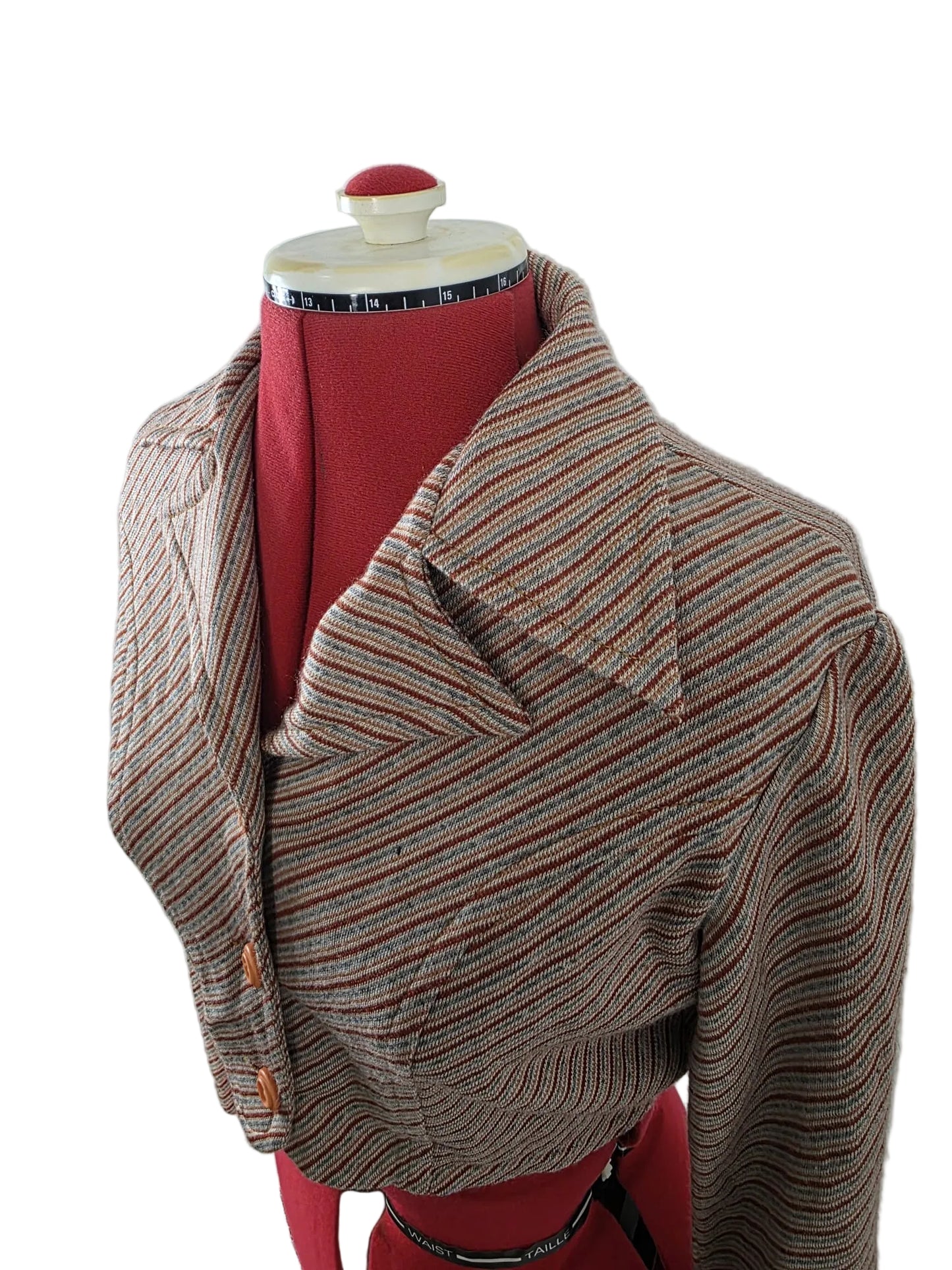 1970s Vintage Cropped Jacket in Textured Stripe Wool Blend