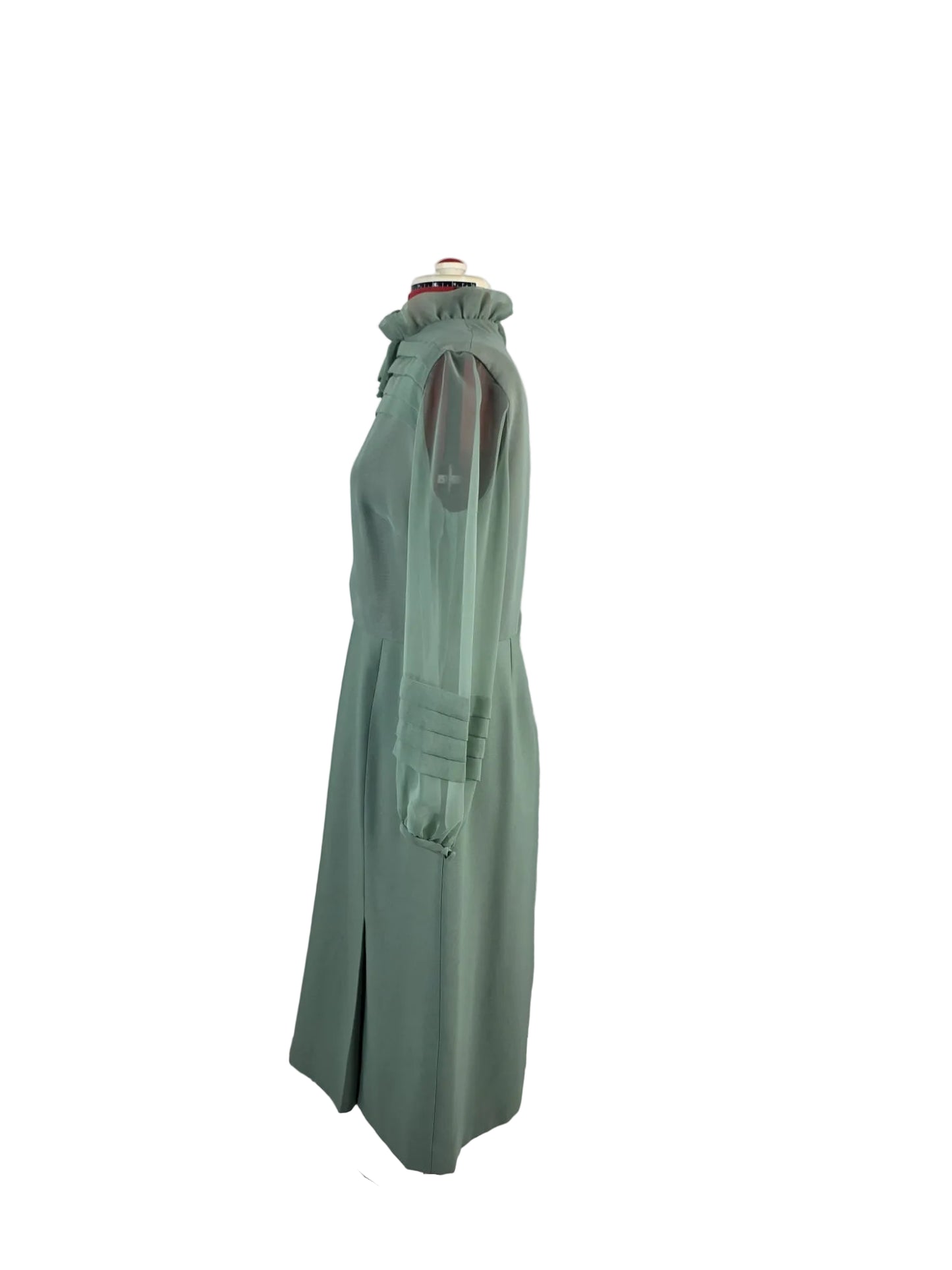 1970s Vintage Peggy French Couture Mint Chiffon Midi Dress