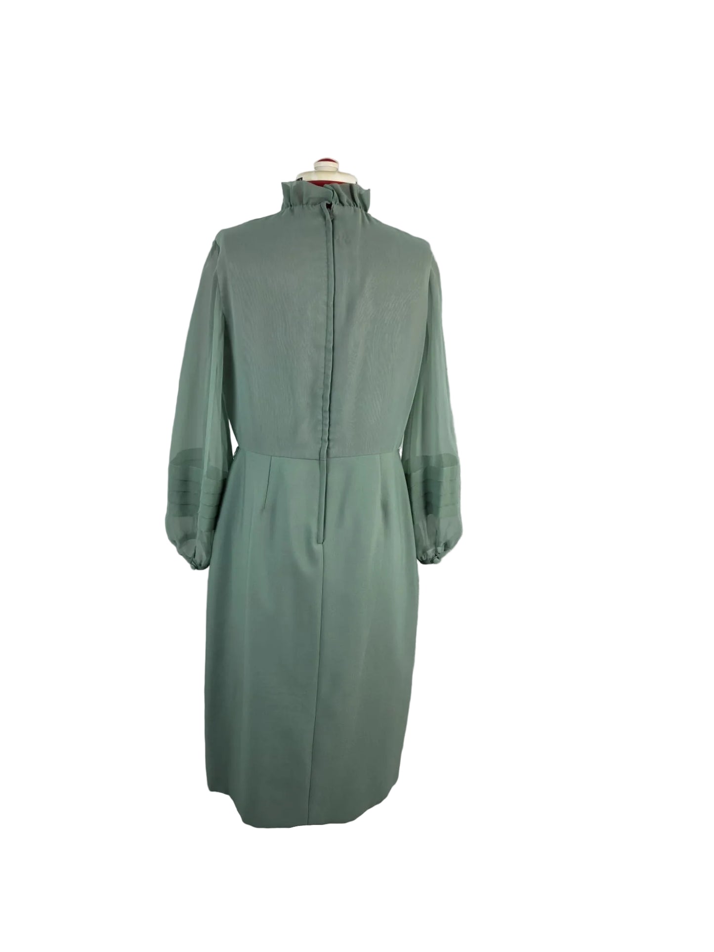 1970s Vintage Peggy French Couture Mint Chiffon Midi Dress