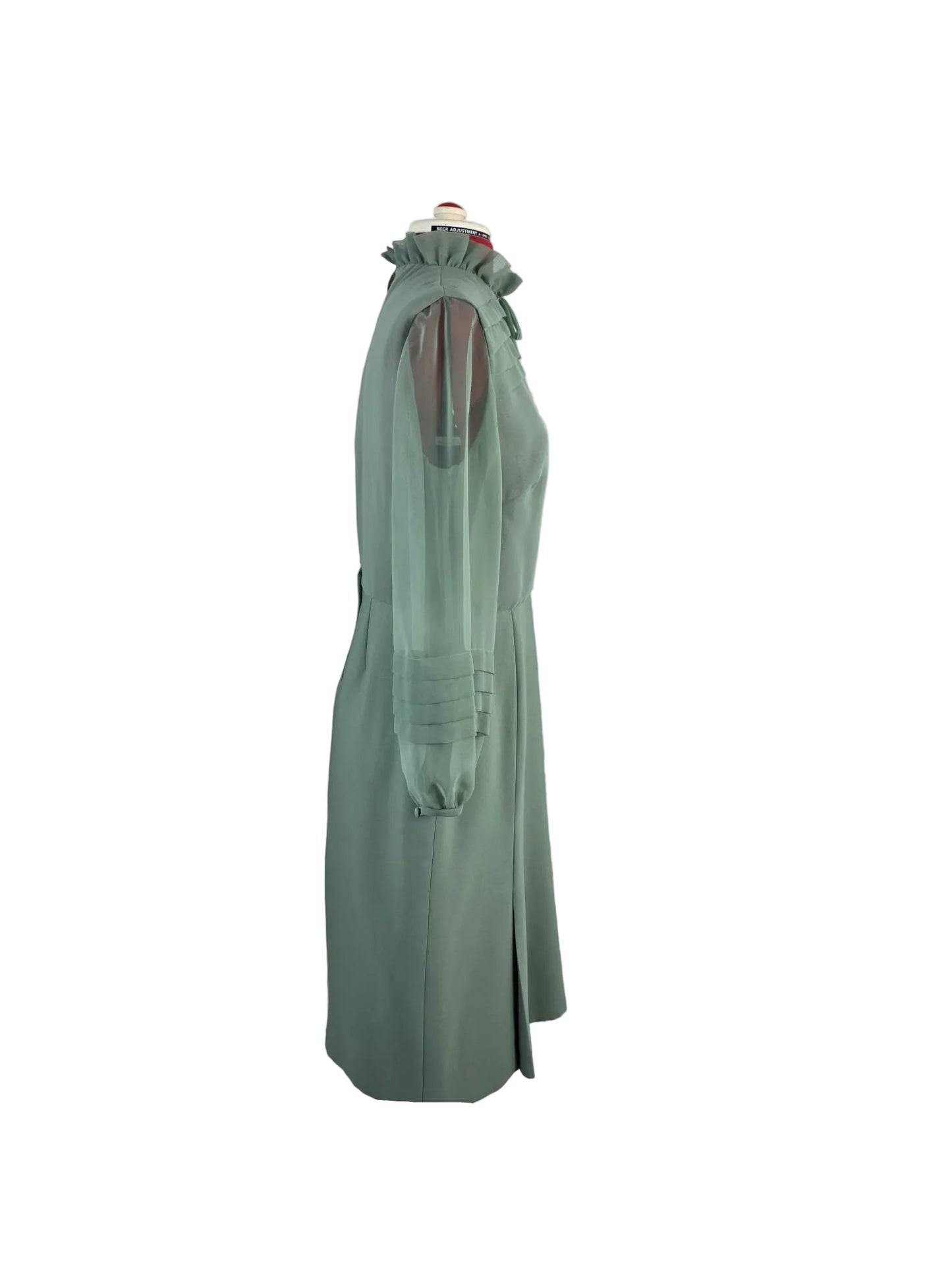 1970s Vintage Peggy French Couture Mint Chiffon Midi Dress