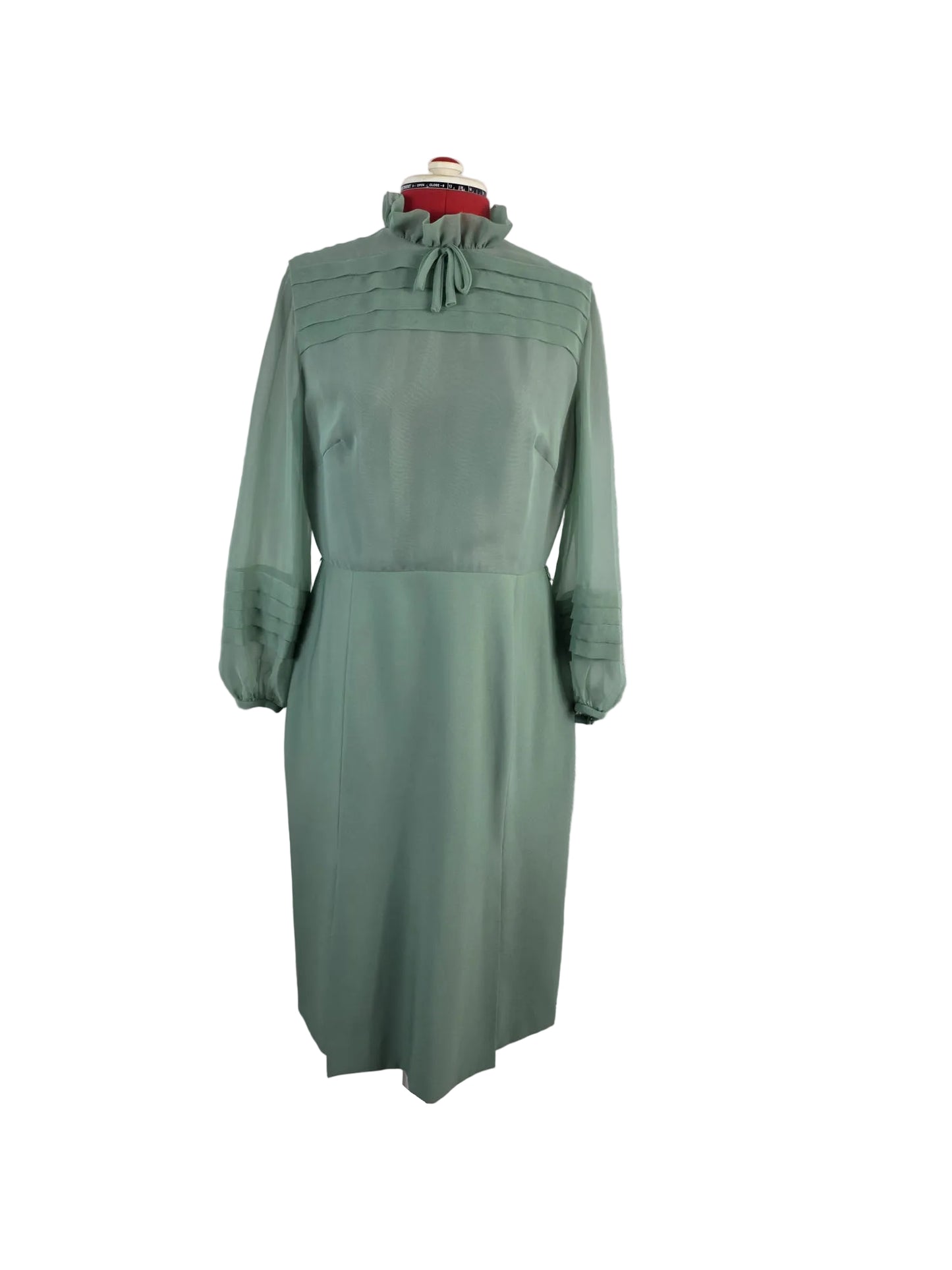 1970s Vintage Peggy French Couture Mint Chiffon Midi Dress