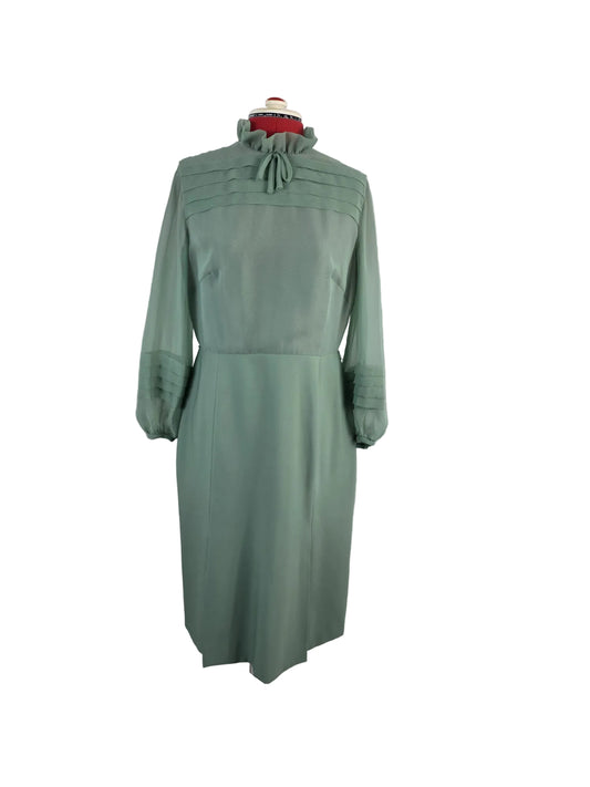 1970s Vintage Peggy French Couture Mint Chiffon Midi Dress