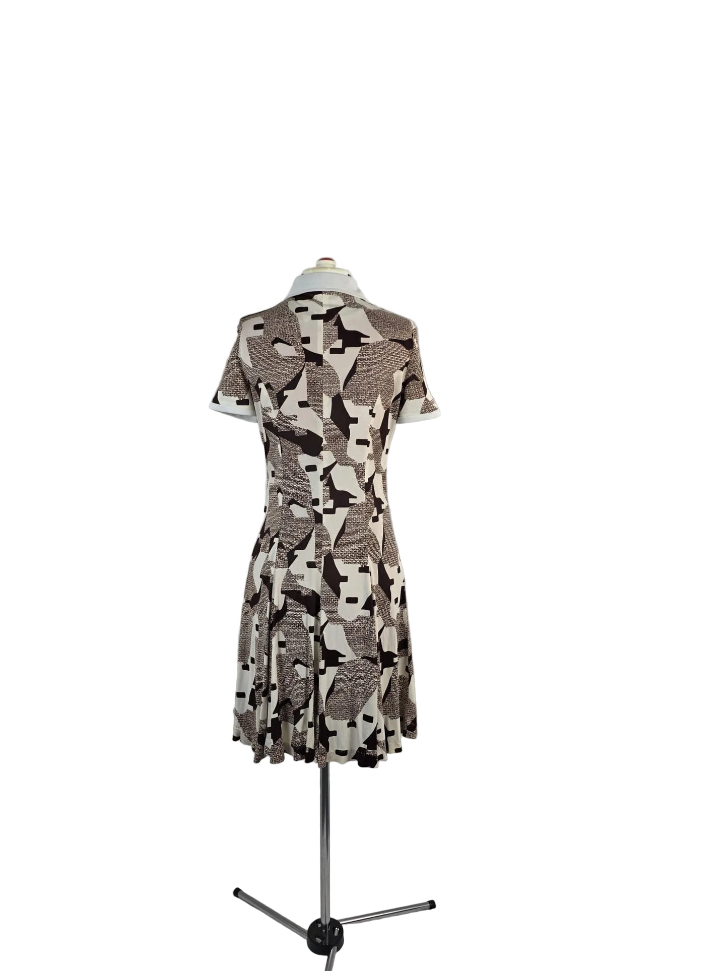 1970s Vintage Abstract Print Shirt Dress in Chocolate & Cream Jersey