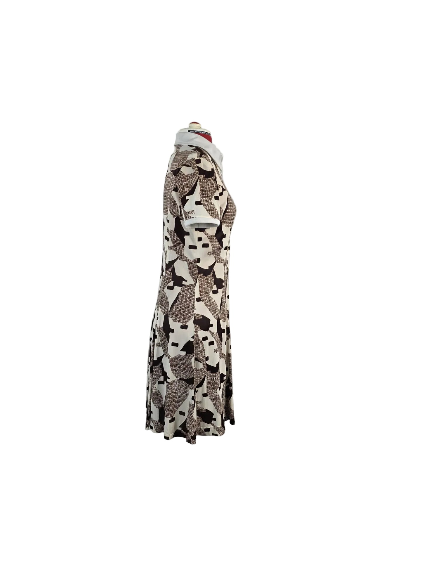 1970s Vintage Abstract Print Shirt Dress in Chocolate & Cream Jersey